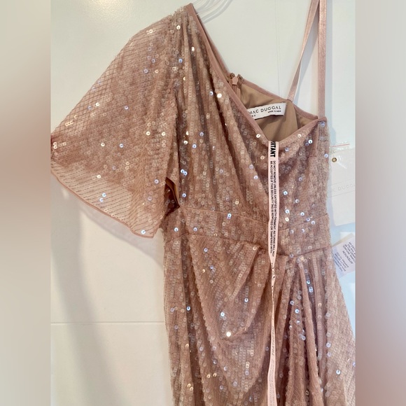 Sequined Flutter Sleeve One Shoulder Draped Gown- Mauve - Picture 3 of 8